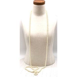 Vintage necklace white resin beads 30" length